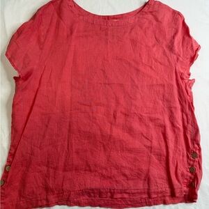 Cynthia Rowley Top Women XL Peach Linen Round Neck Short Sleeve A030725